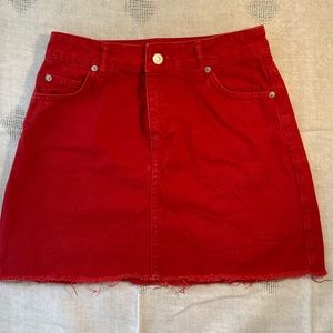 Topshop Red Denim Skirt